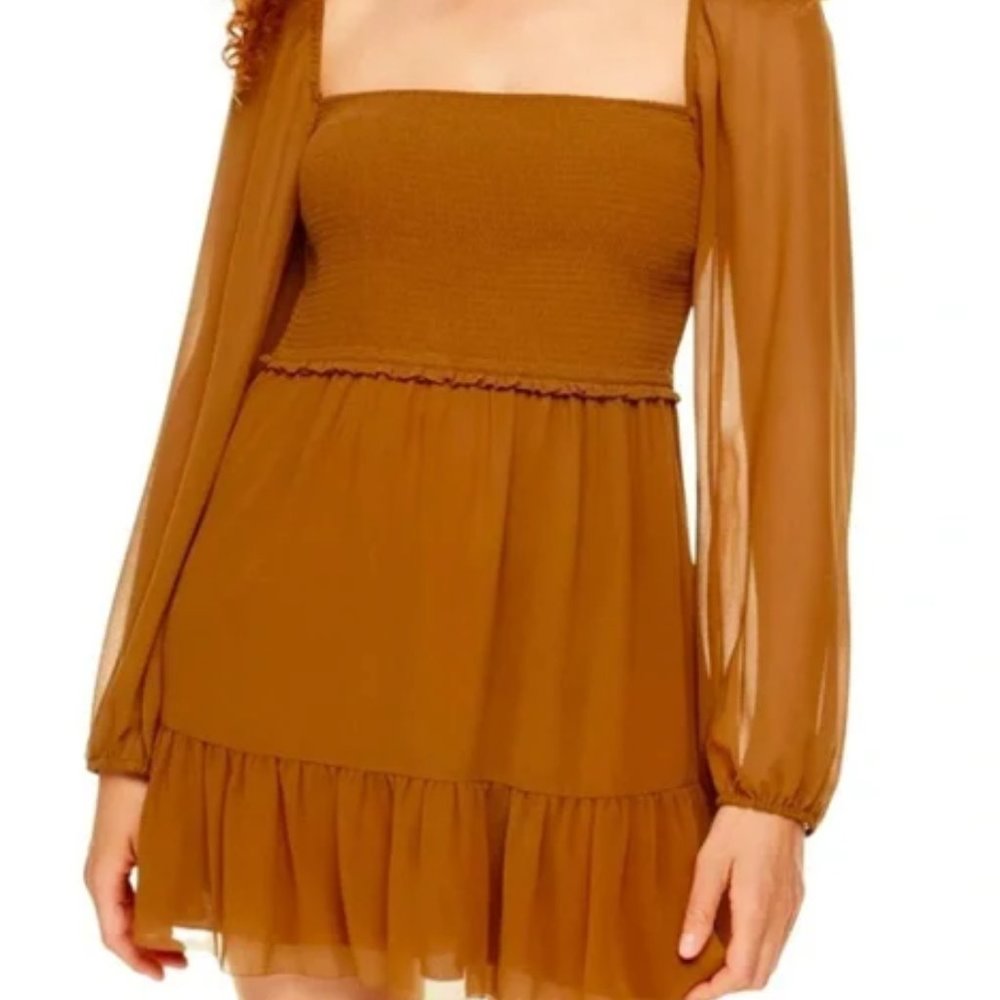 Aritzia Wilfred Tempest Long Sleeve Mini Dress in Oriole Orange Size M
